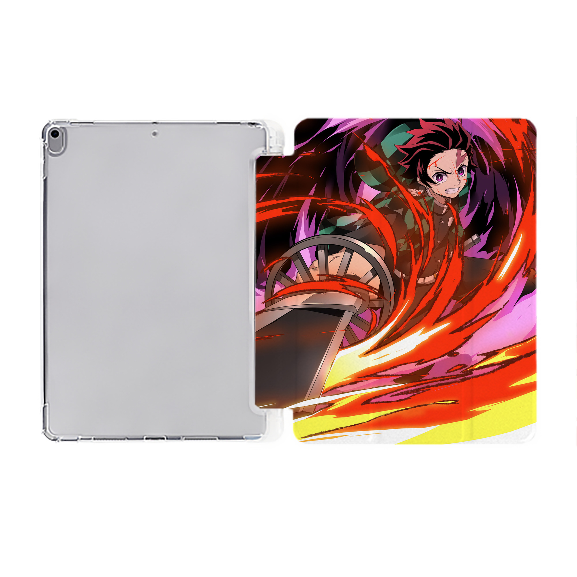 （画像用） 鬼滅の刃（きめつのやいば）竈門 炭治郎／かまど たんじろう Kamado Tanjirou IPad ケース ペン収納付き 三つ折りスタンド PUレザー×シリコン 対応機種9.5/10.5/10.9インチ